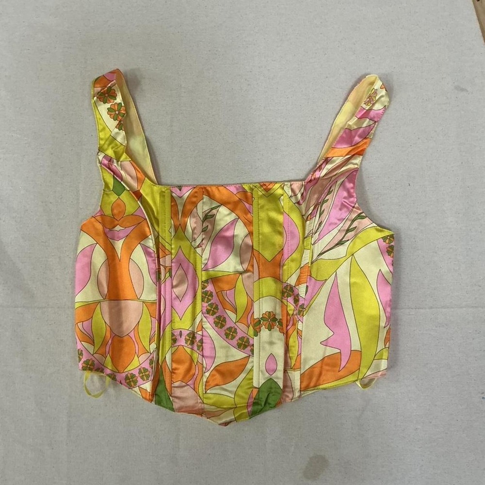 Floral Abstract Print Satin Camisole in Pink, Orange & Lime